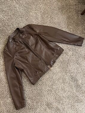 XL JOU JOU Brown Faux Leather Zip-Front Jacket
